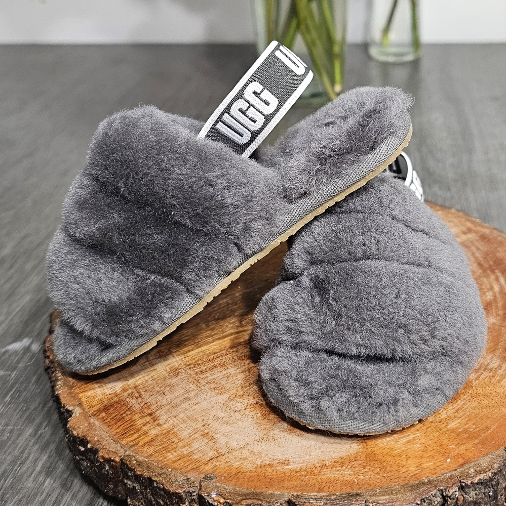 Toddler UGG Gray Fluffy Slippers